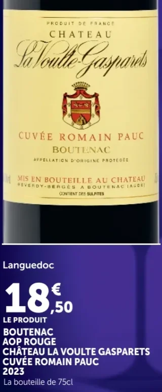 BOUTENAC AOP ROUGE CHÂTEAU LA VOULTE GASPARETS CUVÉE ROMAIN PAUC 2023