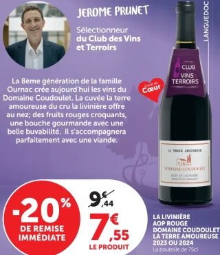 La Livinière AOP Rouge Domaine Coudoulet La Terre Amoureuse 2023 ou 2024