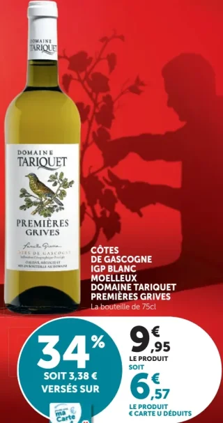 CÔTES DE GASCOGNE IGP BLANC MOELLEUX DOMAINE TARIQUET PREMIÈRES GRIVES La bouteille de 75cl