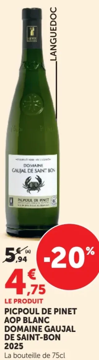 PICPOUL DE PINET AOP BLANC DOMAINE GAUJAL DE SAINT-BON 2025
