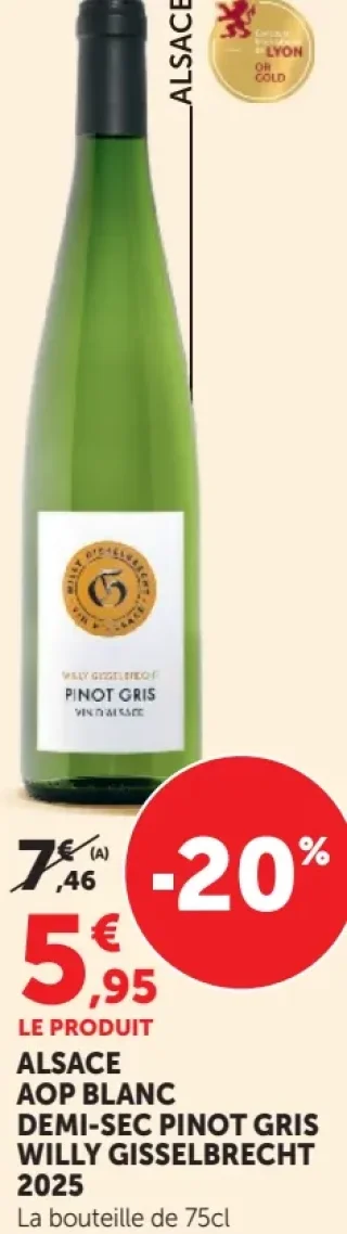 Alsace AOP Blanc Demi-Sec Pinot Gris Willy Gisselbrecht 2025