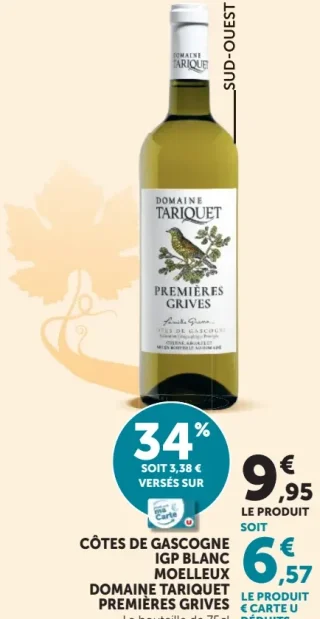 Côtes de Gascogne IGP Blanc Moelleux Domaine Tariquet Premières Grives