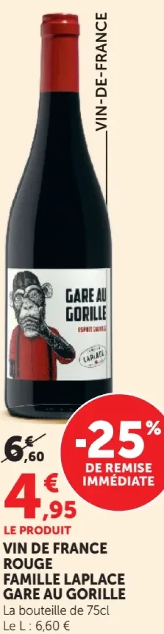 VIN DE FRANCE ROUGE FAMILLE LAPLACE GARE AU GORILLE