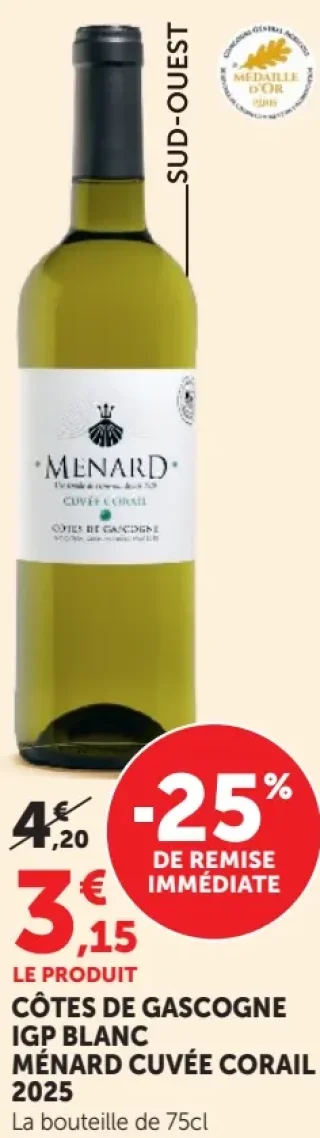 Côtes de Gascogne IGP Blanc Ménard Cuvée Corail 2025