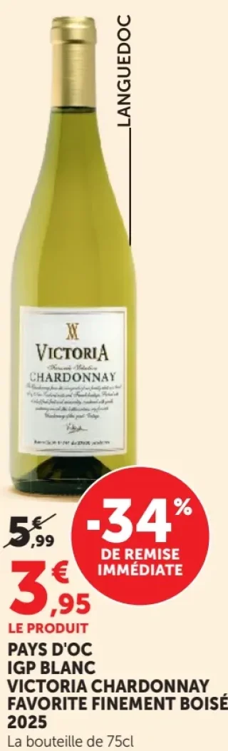 Pays d'Oc IGP Blanc Victoria Chardonnay Favorite Finement Boisé 2025