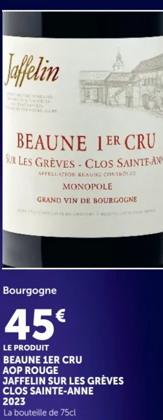 Beaune 1er Cru AOP Rouge Jaffelin sur les Grèves Clos Sainte-Anne 2023