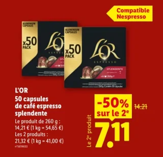 L'OR 50 capsules de café espresso splendente