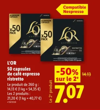 L'OR 50 capsules de café espresso ristretto