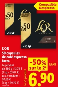 L'OR 50 capsules de café espresso forza