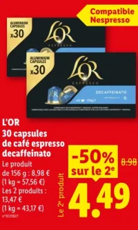 L'OR 30 capsules de café espresso decaffeinato