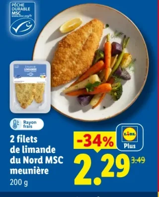 2 filets de limande du Nord MSC meunière