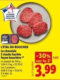 2 steaks hachés façon bouchère Le charolais L'ÉTAL DU BOUCHER