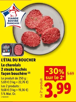 2 steaks hachés façon bouchère Le charolais L'ÉTAL DU BOUCHER