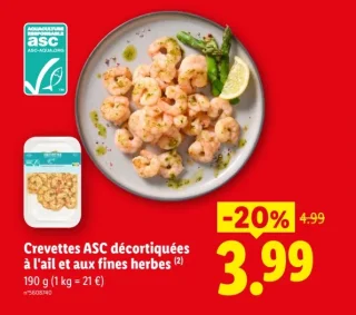 Crevettes ASC décortiquées à l'ail et aux fines herbes