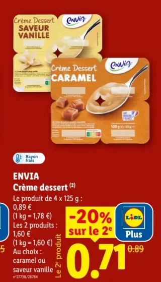 Envia Crème dessert caramel ou saveur vanille