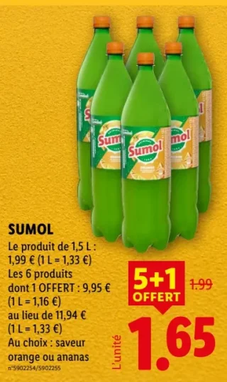 SUMOL Boisson gazeuse orange ou ananas