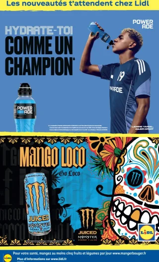 Boisson Powerade goût Ice Storm & Monster Energy Juiced Mango Loco