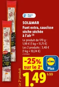 SOL&MAR Fuet extra, saucisse sèche séchée à l'air
