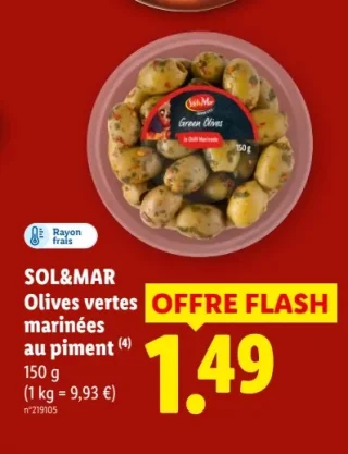 SOL&MAR Olives vertes marinées au piment