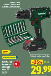 PARKSIDE Perceuse-visseuse sans fil 20 V