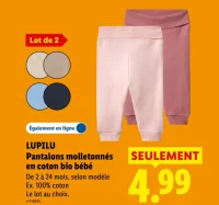 Lupilu Pantalons molletonnés en coton bio bébé