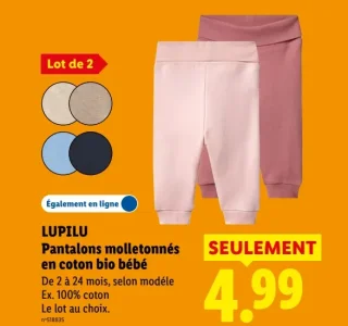 Lupilu Pantalons molletonnés en coton bio bébé