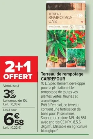 Terreau de rempotage CARREFOUR 2+1