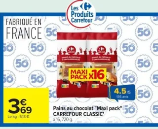 Pains au chocolat "Maxi pack" Carrefour Classic