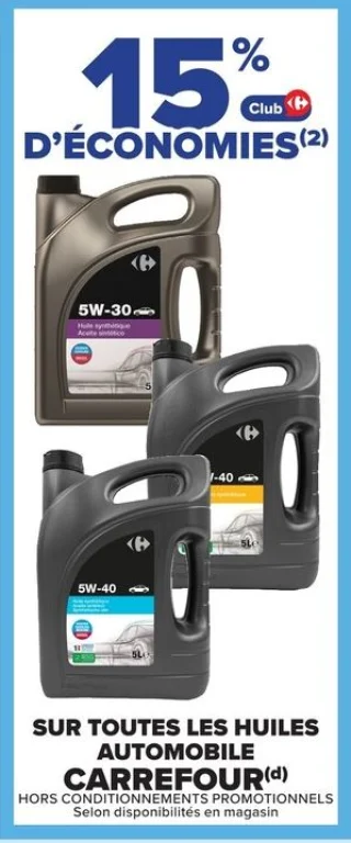 -15% sur toutes les huiles automobile CARREFOUR
