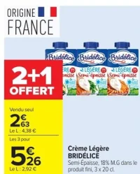 Crème Légère BRIDÉLICE Semi-Épaisse, 18% M.G dans le produit fini