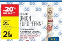 Saucisse sèche CARREFOUR ORIGINAL Droite ou Courbe