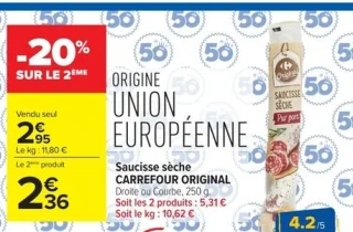 Saucisse sèche CARREFOUR ORIGINAL Droite ou Courbe