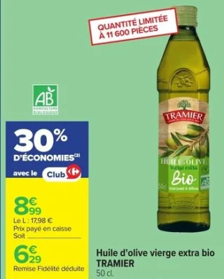 Huile d'olive vierge extra bio TRAMIER 50 cl.