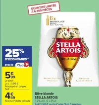 Bière blonde STELLA ARTOIS 5,2% vol., 6 x 25 cl.