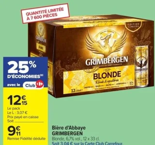 Bière d'Abbaye GRIMBERGEN Blonde, 6,7% vol., 12 x 33 cl.
