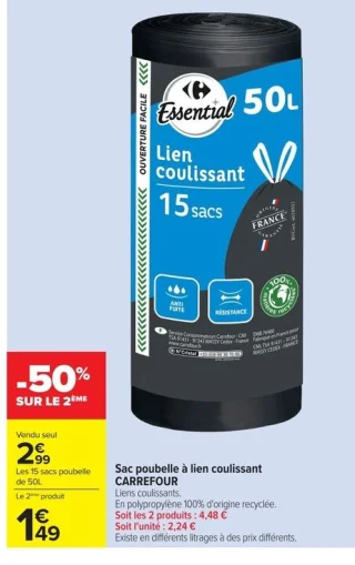 Sac poubelle à lien coulissant CARREFOUR