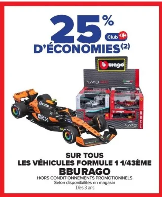 -25% sur tous les véhicules Formule 1 1/43ème Bburago