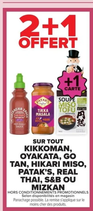 Sélection de produits asiatiques Kikkoman, Oyakata, Go Tan, Hikari Miso, Patak's, Real Thai, S&B ou Mizkan