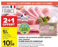 Jambon cuit au torchon qualité supérieure avec couenne FILIÈRE QUALITÉ CARREFOUR