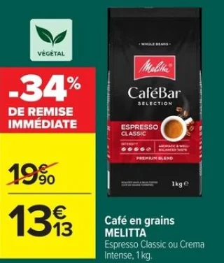 Café en grains Melitta Espresso Classic ou Crema Intense