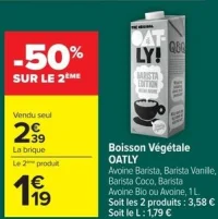 Boisson Végétale Oatly (Avoine Barista, Barista Vanille, Barista Coco, Barista Avoine Bio ou Avoine)