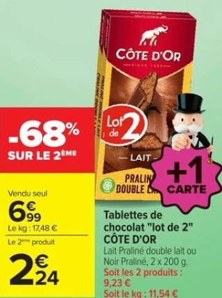 Côte d'Or Tablettes de chocolat "lot de 2"