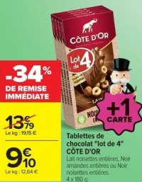 Côte d'Or Tablettes de chocolat "lot de 4"