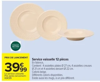 Service vaisselle 12 pièces Geneviève Lethu