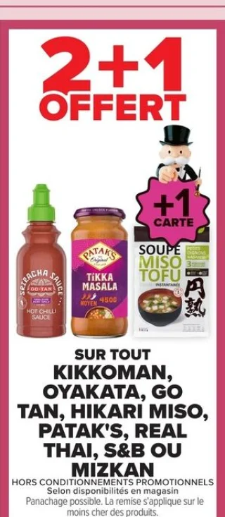 2+2 sour la Sélection de produits asiatiques KIKKOMAN, OYAKATA, GO TAN, HIKARI MISO, PATAK'S, REAL THAI, S&B OU MIZKAN