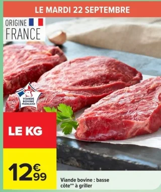 Viande bovine : basse côte** à griller