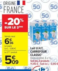 Lait U.H.T. CARREFOUR CLASSIC'