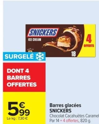 Barres glacées Snickers Chocolat Cacahuètes Caramel