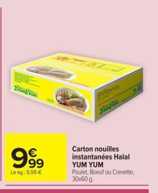 Carton nouilles instantanées Halal Yum Yum