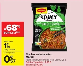 Nouilles instantanées MAGGI Saucy Noodles (Poulet Teriyaki, Pad Thai ou Aigre Douce)